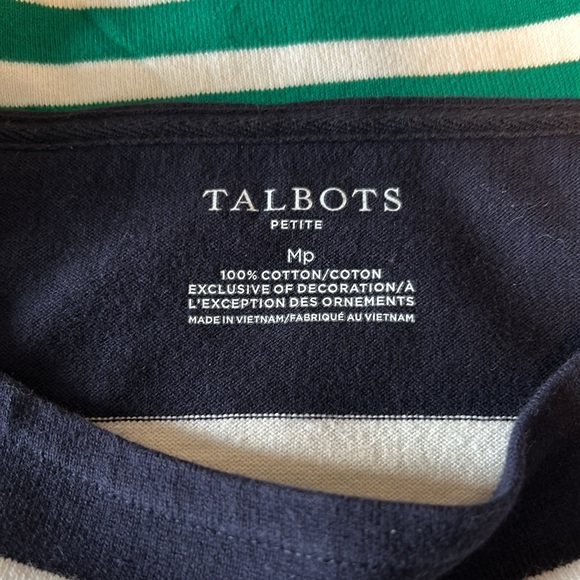 Talbots, petite M, navy, white, green stripes. - Picture 4 of 4